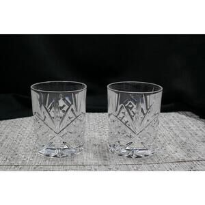 Set of 2 Clear Cut Crystal Whiskey Glasses